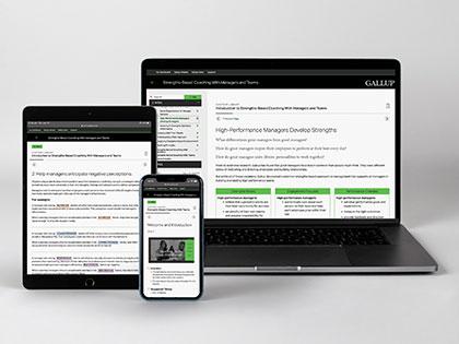 Screenshots on various devices of Strengths-Based Coaching With Managers and Teams Kit (Digital).